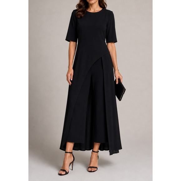 Kay Unger New York Pants - Kay Unger New York Black Walk-Thru Jumpsuit Skirt Overlay Formal 12 5545011